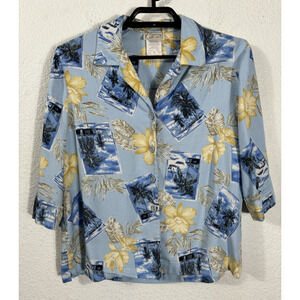 Vintage Company Collection Hawaiian Shirt‎ Size 12 Blue Floral Rayon Button Up